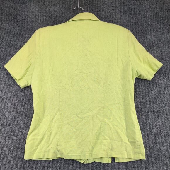 AKC Women's Button Up Shirt Green Large Short Sleeve Embroidered Shoulder Pads - Picture 7 of 14